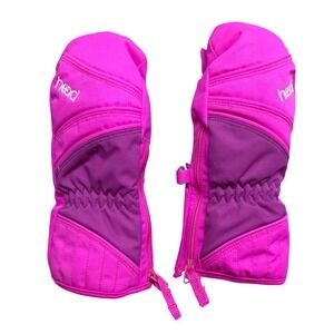 HEAD Kids Pink Purple Ski Mittens Side Zipper Insulated Winter Snow Small